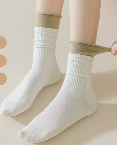 Chaussettes mi-mollet bouclées à double bordure, en coton peigné sans couture, respirantes, antibactériennes et déodorantes pour femmes - Product Image 5