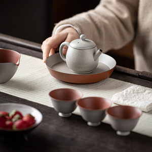 Guanlan Rough Pottery Teapot Gray Glaze Round With Lid Kung Fu <b>Tea</b> <b>Set</b> Single Teapot For Afternoon <b>Tea</b> Office Use - Product Image 5