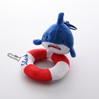 [Été Frais] Porte-clés en peluche courte ultra douce Ocean, avec pendentif petit requin mignon et figurine phoque avec bouée de natation, 12 cm