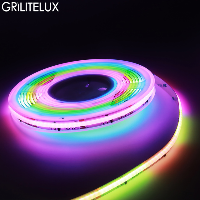 Dotless RGBIC COB LED Strip Addressable DC12V DC24V Flexible Cuttable Tape for Cove Channel Lighting