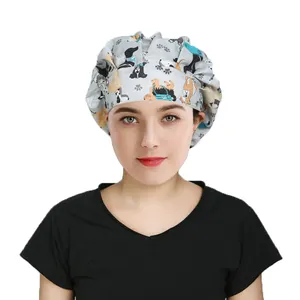 Gepersonaliseerde Werken Caps Met Knop En Katoen Zweetband Bouffant Gedrukt Scrub Hoed Voor Vrouwen Assortiment Scrub Caps Hoeden