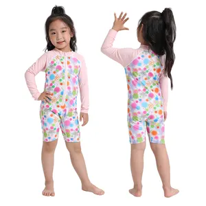 Custom Upf 50+ Toddler Children Swimsuit Zip Rash Guard One Piece Zipper Printed Long Sleeve Kids Beachwear Swimwear Swim Suit
