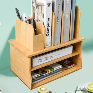 Boîte de rangement moderne en bambou convertible à plusieurs compartiments pour bureaux - Product Image 4