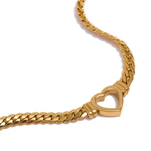 JINYOU 1406 <span class=keywords><strong>Collar</strong></span> de Acero Inoxidable con Cadena Cubana Gruesa Impermeable, Diseño de Corazón, Chapado en Oro de <span class=keywords><strong>18k</strong></span>, Joyería de Declaración de Amor - Product Image 1