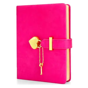 B6 Heart Shape Lock Pu Leather Diary Notebook With Lock And Key Travel Journal