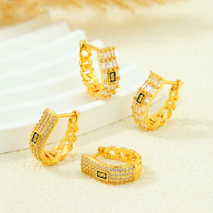 Latest Dubai Fashion Stud Earrings 21k Gold Plated Italian Luxury Zirconia Earrings Jewelry for Women Event Party - Product Image 3