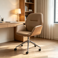Chaise de bureau exécutive moderne en bois courbé avec revêtement en cuir PU, hauteur réglable, base en métal pivotante - Chaise de bureau pour la maison et la salle à manger