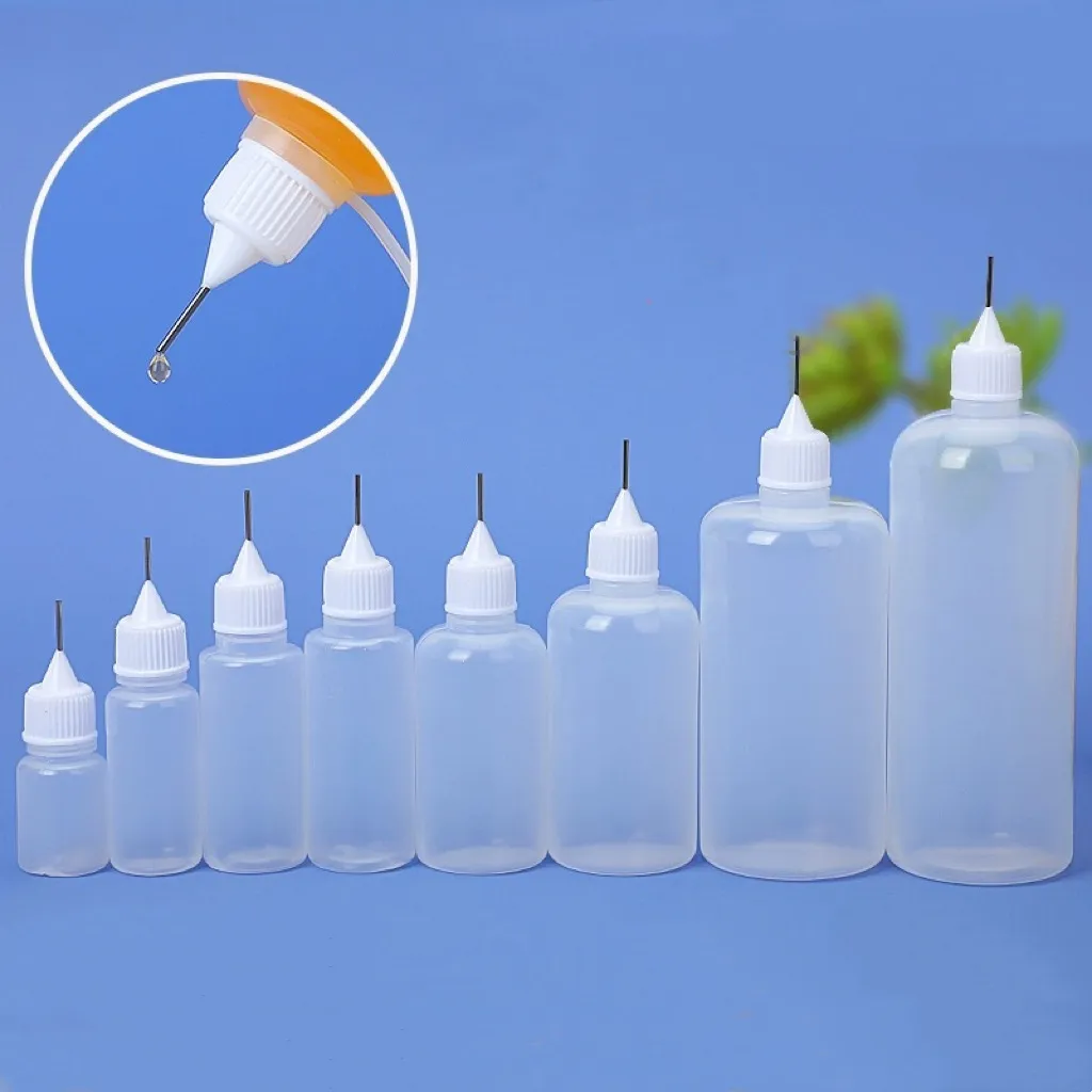 sewing oil applicator needle tip plastic bottle PE LDPE 3ml 5ml 10ml 15ml 20ml 30ml 50ml 100ml translucent squeeze soft bottle