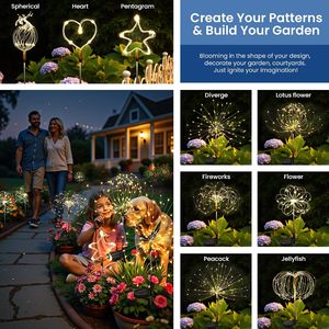 Luz Solar Decorativa con Forma de Fuegos Artificiales, 120 LED, Paquete de 2, Blanco Cálido, para Jardín Exterior, Alimentada por Energía Solar - Product Image 5