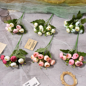 Fleurs artificielles en forme de bourgeons de thé, nouées à la main, en soie, pour décoration intérieure et vitrine, écologiques - Product Image 1