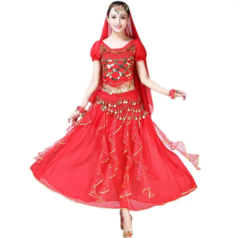 Vêtements de danse du ventre costume de scène à manches courtes jupe à paillettes costume spectacle scène performance costume costume de thème de danse indienne