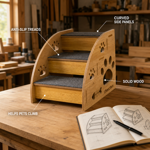 <span class=keywords><strong>Escalier</strong></span> <span class=keywords><strong>pour</strong></span> animaux de compagnie en bois à 3 marches, panneaux latéraux incurvés, marches antidérapantes en feutre, découpe motif patte, bois massif, charge 20 kg, <span class=keywords><strong>pour</strong></span> chats, chiens, canapé - Product Image 4