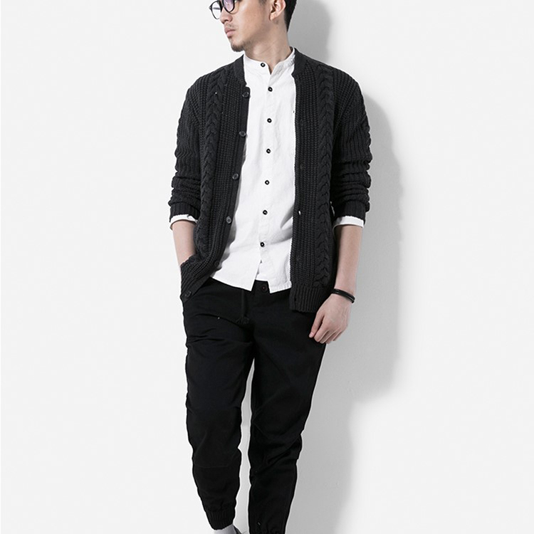 OEM мужской вязаный свитер, однобортный свитер с круглым вырезом, повседневный однотонный кардиган, свитер