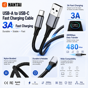 Cavo USB da A a C, Ricarica Rapida 3A, Resistente in Nylon Intrecciato, Guscio in Lega di Alluminio, Sincronizzazione e Ricarica, 1M/2M, Grigio - Product Image 2