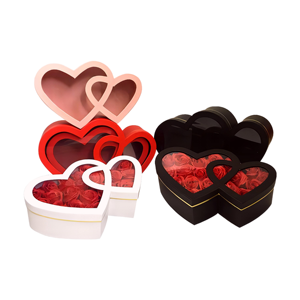Caja de Regalo de Doble Capa para el Día de San Valentín, Diseño de Ventana con Doble Corazón y Apertura Lateral, Doble Flor, Papel Recubierto Hecho a Mano con Materiales Reciclados - Product Image 1