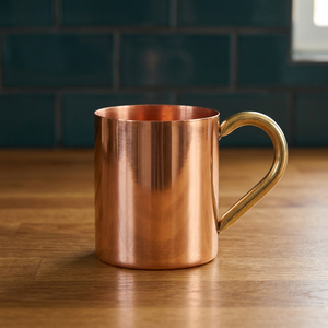 Taza Moderna de Cobre con Asa Dorada - Taza Portátil de Doble Pared y Gran Capacidad para Oficina y Uso en Exteriores |   Artesanías Indias para el Hogar - Product Image 1