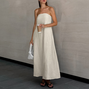 Nuovo Abito Lungo da Donna alla Moda 2026, Vestito Estivo in Cotone e <span class=keywords><strong>Lino</strong></span> con Spalle Scoperte e Tasche, Bestseller - Product Image 2