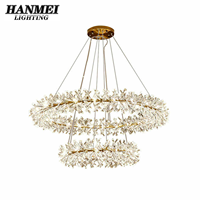 Lustre en cristal avec anneau doré, luminaire suspendu LED pour hôtel, salon, salle à manger