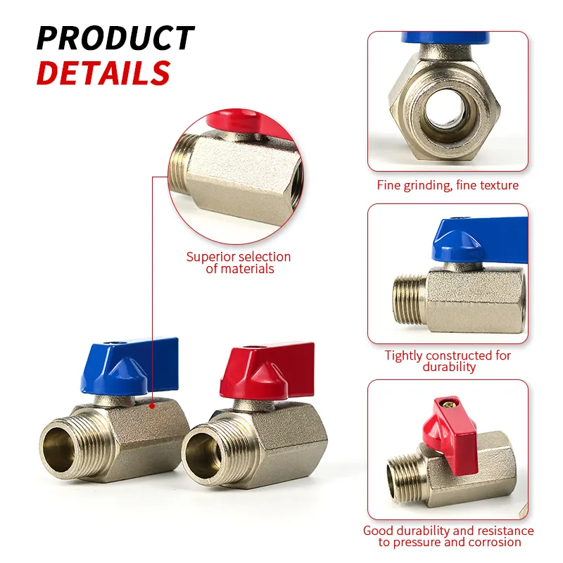 Factory Supply Brass Primary Color Inside and Outside Teeth Hexagonal Copper Ball Valve Copper Manual Mini Ball Valve