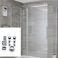 Système de porte de douche coulissante sans cadre en acier inoxydable SUS304 noir mat poli satiné, porte de douche walk-in, kits de quincaillerie de salle de bain américaine