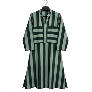 Eco-Friendly Sleeveless Deep Neck <b>String</b> Closure Breathable Washable Casual Floor-Length Cotton Kaftan A-Line Striped Night Wear - Product Image 1