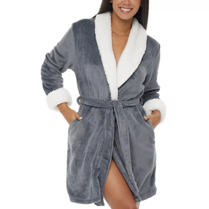 Factory Women's Classic Cozy Plush Robe Fleece Bathrobe Hooded Collar Drawstring Closure Quick Dry Sleepwear Winter Warm