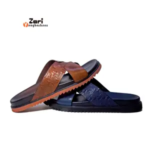 Zari luxury custom fur slides with logo men open shoes leather flat for men luxury man sandal