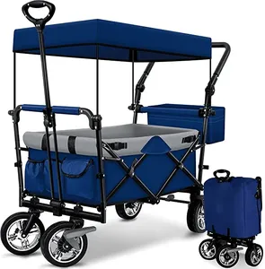 Carro pieghevole Baby Beach Cart con tenda di protezione solare e cintura di sicurezza tasca multipla e ampio spazio per il bambino viaggio confortevole