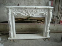 Cheminée intérieure en pierre de taille personnalisée en marbre naturel beige Bianco, sculptée à la main, foyer