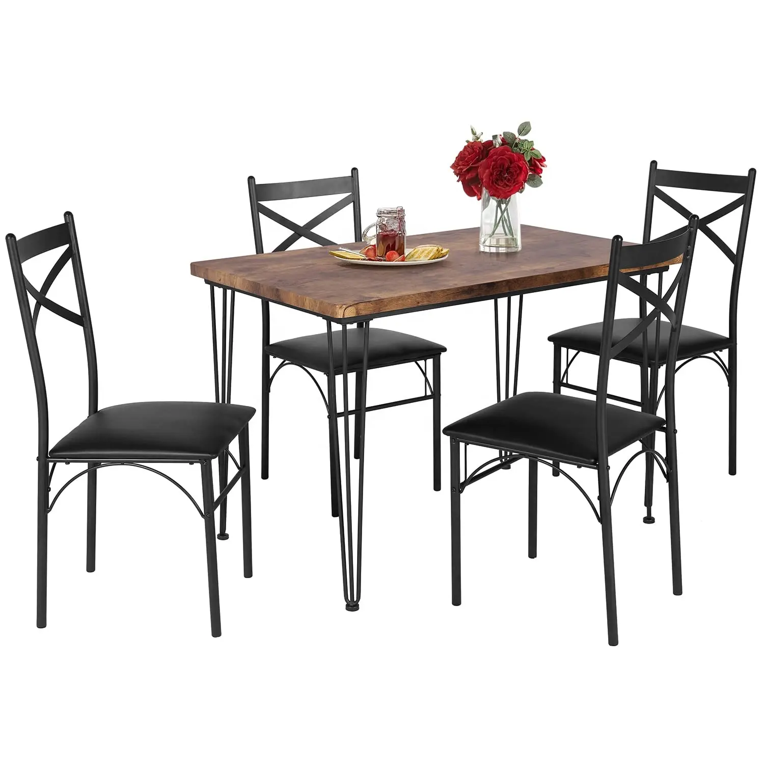 Modern Rectangular Kitchen Tables with Chairs for Dinette Breakfast Nook Brown Dining Table Set for 4