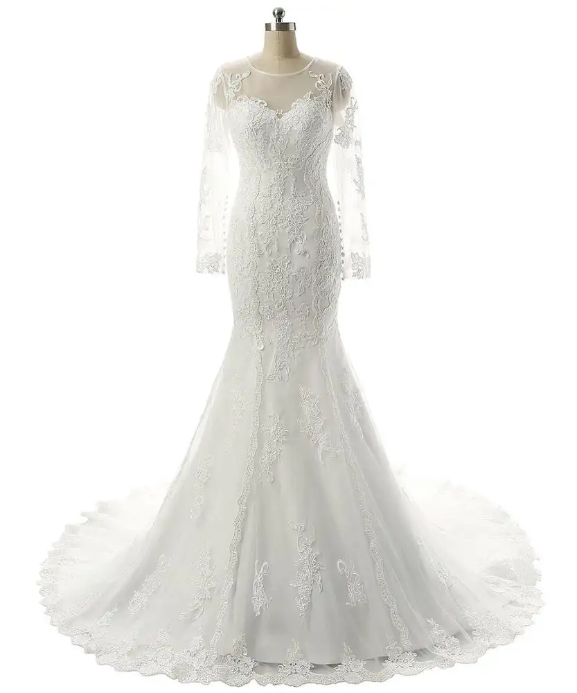 long sleeve lace wedding dress mermaid bridal wedding dress
