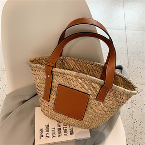 Bãi biển túi nhiệt đới Nâu Vai Ví lớn màu be <span class=keywords><strong>Checkers</strong></span> carton mây túi móc Tote pháp dệt kim hải lý tự nhiên - Product Image 6