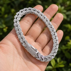 Pulsera de Plata 925 con Moissanita Plateada de Corte Brillante Redondo, Chapada en Oro, Estilo Hip Hop, Unisex, Joyería de Lujo y Moda Urbana - Product Image 6