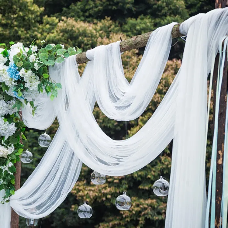 Luxus Tülle Hochzeit Decken-Dekorationen hängende Organza Durchsichtige Vorhänge Gaus-Vorhang für Party Veranstaltung im Freien Bogen Kulisse-Deko