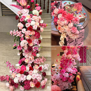 Fleur artificielle rouge rosée en soie plastique imprimée en 3D pour décoration murale florale et aménagement de scène de mariage, effet explosion de fleurs - Product Image 2