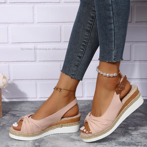 Quality Straw Woven Platform Sole Peep-toe <b>Bow</b> Ties Wedge High Heel <b>Sandals</b> for Women With Ankle - Product Image 4