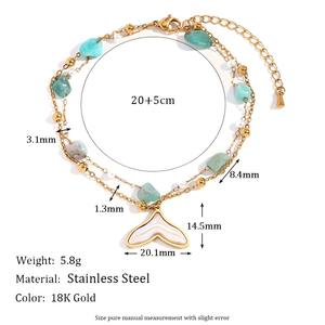 Tobillera OEM con cadena de cuentas turquesa de doble capa cola de ballena piedra Natural chapada en oro 316L joyería de moda de acero inoxidable - Product Image 2