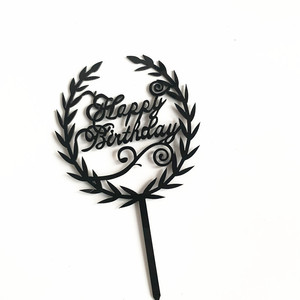ท็อปเปอร์เค้กอะคริลิค ลายใบไม้ สีดำ ทอง ชมพู ฟ้า เงิน สำหรับตกแต่งเค้กในงานวันเกิด พร้อมข้อความสุขสันต์วันเกิด - Product Image 5