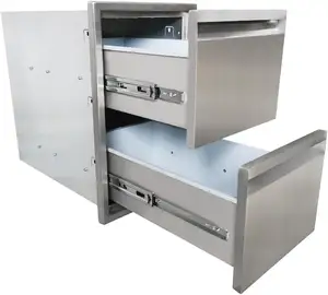 Tiroirs de rangement pour cuisine d'extérieur Tiroirs pour barbecue à double couche en acier inoxydable avec poignée encastrée