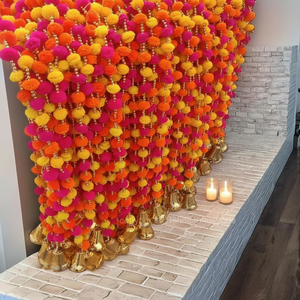 Decoración de boda india decoración del hogar cadena guirnalda caléndula Mango flor campana flor Artificial Navidad graduación telón de fondo Decoración - Product Image 1