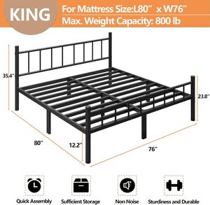 <span class=keywords><strong>Grand</strong></span> cadre de lit en métal avec tête de lit et pied de lit, base de matelas à plateforme en métal de 14 pouces avec support à lattes en acier - Product Image 2