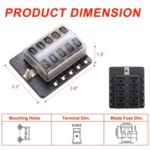 Caixa de Fusíveis Automotiva 24V DC com 10 Vias e Indicador, Bloco de Fusíveis de 10 Circuitos Positivo e Negativo para Barcos e Automóveis - Product Image 3