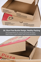 Boîte en carton ondulé kraft résistant à l'huile, sans colle, pliable, pour aliments, avec languette de traction, pour emballage de pizza à emporter