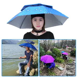 二重層紫外線保護サンシェード通気性ポータブル折りたたみパラソル帽子釣り傘帽子