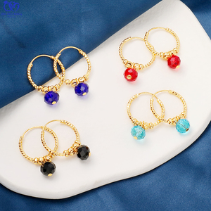 JXX 2025 럭셔리 INS 여러 가지 빛깔의 매달려 드롭 후프 귀걸이 귀여운 장난 꾸러기 스타일 큰 지르콘 후프 귀걸이 여성용 보석 - Product Image 1