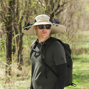 Sombrero con Ventilador Solar Ajustable de 60 cm de Ala Ancha, Doble Ventilador de Refrigeración y Protección UV, Gorra de Pesca Recargable con Patrón Impreso - Product Image 6