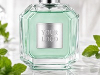 Flacon de parfum en verre octogonal vert menthe avec logo personnalisé, plaque signalétique argentée, 100 ml, 50 ml, OEM, ODM, vente en gros, unisexe