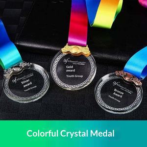 Trofeo de Cristal con Borde Geométrico Personalizado |   Diseño Redondo Pequeño para Premios de Juegos Escolares y Competiciones - Product Image 2