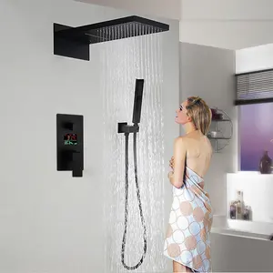 Mezclador de baño de lujo Digital Led, montaje en pared inteligente, Panel de ducha de latón