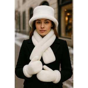 Ensemble de fourrure d'hiver noir pour femmes (chapeau, écharpe, gants)-SET04 - Product Image 5